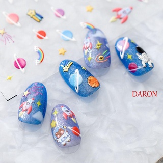 Daron สติกเกอร์ติดเล็บ ลายการ์ตูนดาวเคราะห์ จรวด สีรุ้ง มีกาวในตัว DIY สําหรับตกแต่งเล็บ