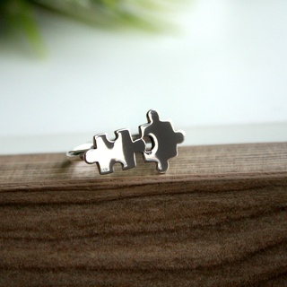 แหวนจิ๊กซอลคู่รัก Jigsaw ring ผิวขัดเงา ตัวจิ๊กซอลคู่ยึดเชื่อมกัน (R102)