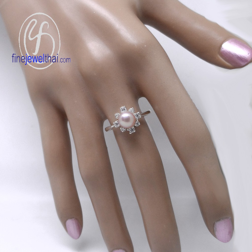 finejewelthai-แหวน-มุกแท้-แหวนเงิน-แหวนมุก-แหวนประจำเดือนเกิด-แหวนวินเทจ-vintage-pearl-silver-ring-r1319pl
