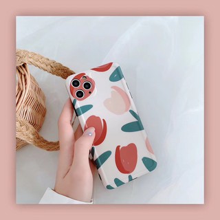 เคสไอโฟน เคสซิลิโคน 11 promax iPhone case เคสนิ่ม เนื้อซิลิโคน for iPhone X XS MAX XR  7+ 8PLUS full coverทิวลิปพื้นครีม