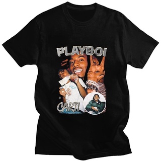 เสื้อยืดอินเทรนด์ผู้ชายอินเทรนด์ผู้หญิงเสื้อยืดแขนสั้น ผ้าฝ้าย 100% พิมพ์ลายนักร้อง Rap Playboi Carti สไตล์ฮิปฮอป เรโทร