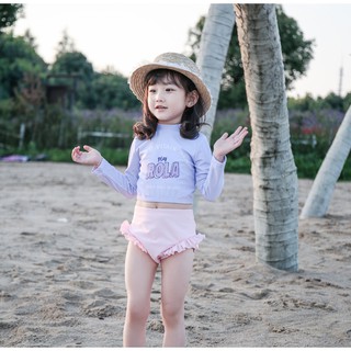 พร้อมส่ง ชุดว่ายน้ำเด็กผู้หญิง แขนยาว ขาสั้น ชุดว่ายน้ำทูพีช สำหรับเด็ก ชุดว่ายน้ำสไตล์เกาหลี