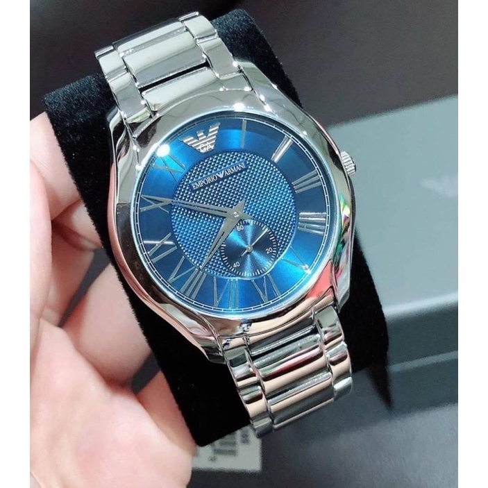 ผ่อน0-นาฬิกาข้อมือชาย-emporio-armani-mens-three-hand-stainless-steel-watch-ar11085-ตัวเรือนสีเงิน-หน้าน้ำเงิน-43มม