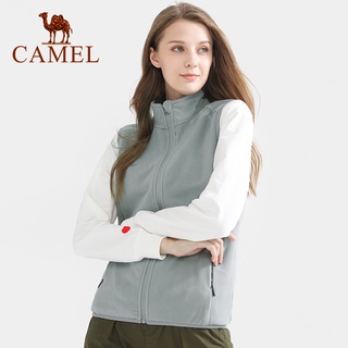 Camel เสื้อแจ็กเก็ต ผ้าฟลีซ แขนกุด สีพื้น สําหรับผู้หญิง