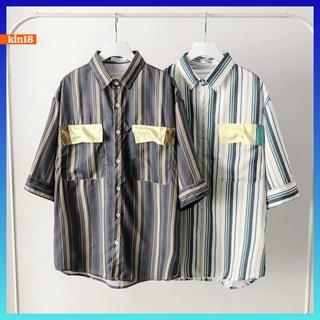 สินค้า เสื้อเชิ้ตลายทาง【kin18】เสื้อฮาวายวินเทจ เสื้อเชิ้ตผู้ชายแขนสั้น ใหม่ 1581