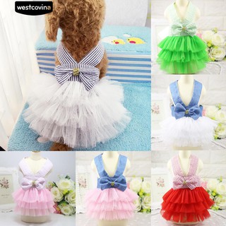 ภาพขนาดย่อของสินค้าตุ๊กตาสัตว์เลี้ยง Tutu Striped Bowknot Straps เสื้อผ้าตุ๊กตา Tulle