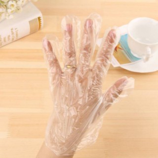 ถุงมือ ถุงมือพลาสติก​ PE (C0027) แบบใช้แล้วทิ้ง ใช้งานประกอบอาหาร ใช้งานทำความสะอาด แพ็ค 100 ชิ้น