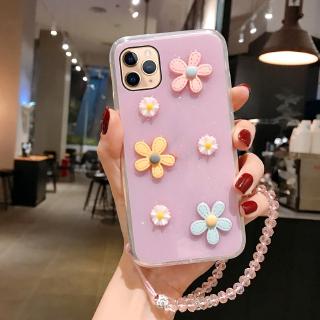 เคสโทรศัพท์ Realme C11 เรียวมี C11 New Flowers Hot Ins Bling Transparent Soft TPU With Hand Strap Phone Casing