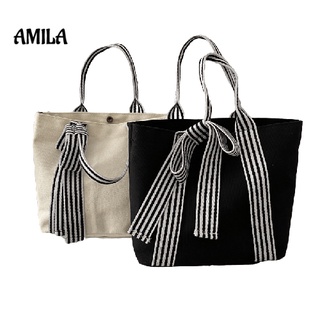 AMILA กระเป๋าผ้าใบหญิงแนวโน้มแฟชั่นความจุสูงกระเป๋าสะพายแบบพกพาเล็กสดหูกระต่ายสิริ