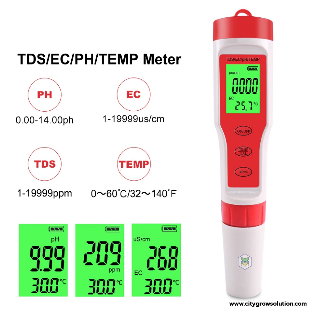 เครื่องวัดค่านํ้า-4in1-ph-meter-มีไฟในตัว-blacklight-วัดค่ากรด-ด่าง-ph-tds-ec-temp-แถมฟรีผงคาริเบท-calibrate-ph-buffer