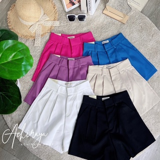 Achiraya shop 🧸 กางเกงขาสั้นเอวสูงตะขอหน้าสีสันสดใส