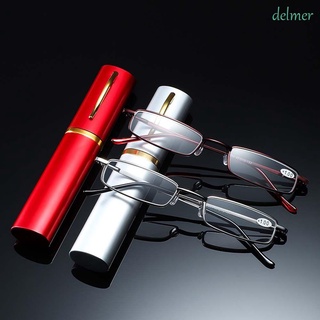 สินค้า Delmer แว่นตาอ่านหนังสือแบบพกพาขนาดเล็กน้ําหนักเบาพร้อมเคสปากกาหลากสีสําหรับผู้ชาย