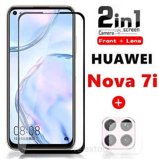 2 in 1 ฟิล์มกระจกนิรภัยกันรอยหน้าจอ และเลนส์กล้องด้านหลัง สําหรับ Huawei nova 7i nova7i 6.4 นิ้ว Huawei Y7P