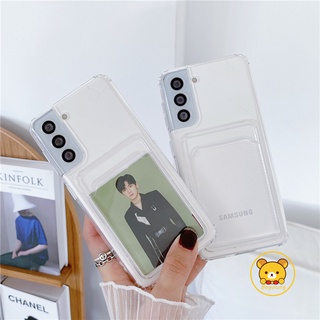 เคสโทรศัพท์มือถือแบบนิ่ม ใส พร้อมช่องใส่บัตร สําหรับ Samsung Galaxy S22 S21 S20 Ultra Plus FE S10 S9 S8 Plus S10 5G Note 20 Ultra S10 Lite Note 10 Lite 10 Plus 9 8