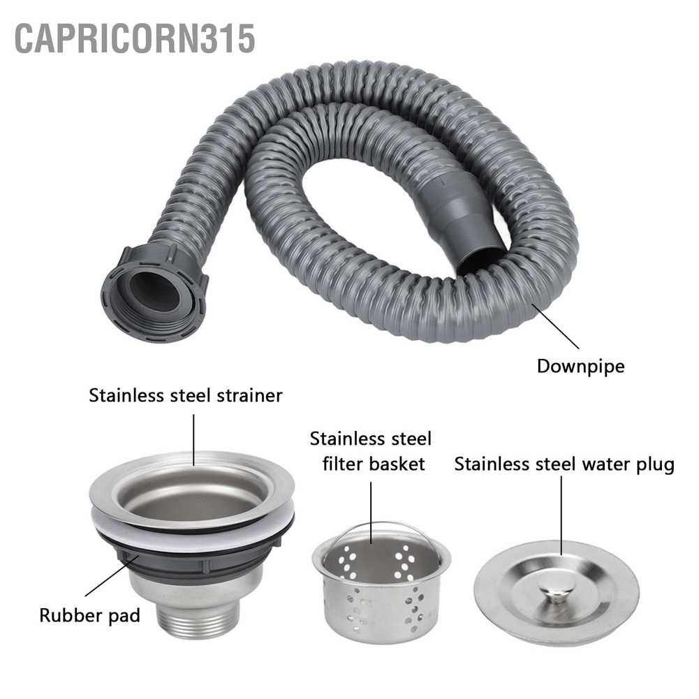 capricorn315-ที่กรองท่อระบายน้ําอ่างอาบน้ํา-สเตนเลส-ขนาดใหญ่-พร้อมท่อ