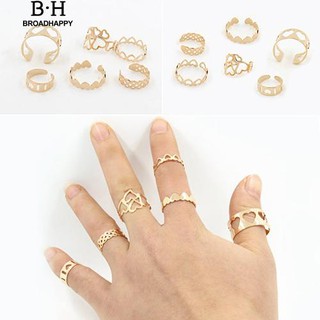 💘broadhappy💍ผู้หญิง 6 ชิ้น Hollow หัวใจรักเหนือ Knuckle Midi เคล็ดลับแหวนชุด แหวนเกลี้ยง