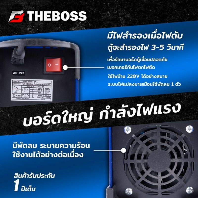 theboss-ตู้เชื่อมไฟฟ้า-ตู้เชื่อมอินเวอเตอร์รุ่น-mma-680s-เบรกเกอร์กันไฟตก-ไฟตัด-แถมฟรีสายเชื่อม-10-เมตร-สายดิน-3-เมตร
