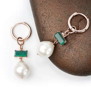 AR-Kang Collection***ต่างหูแฟชั่น  Malachite + White/Pearl (เงินแท้92.5%)