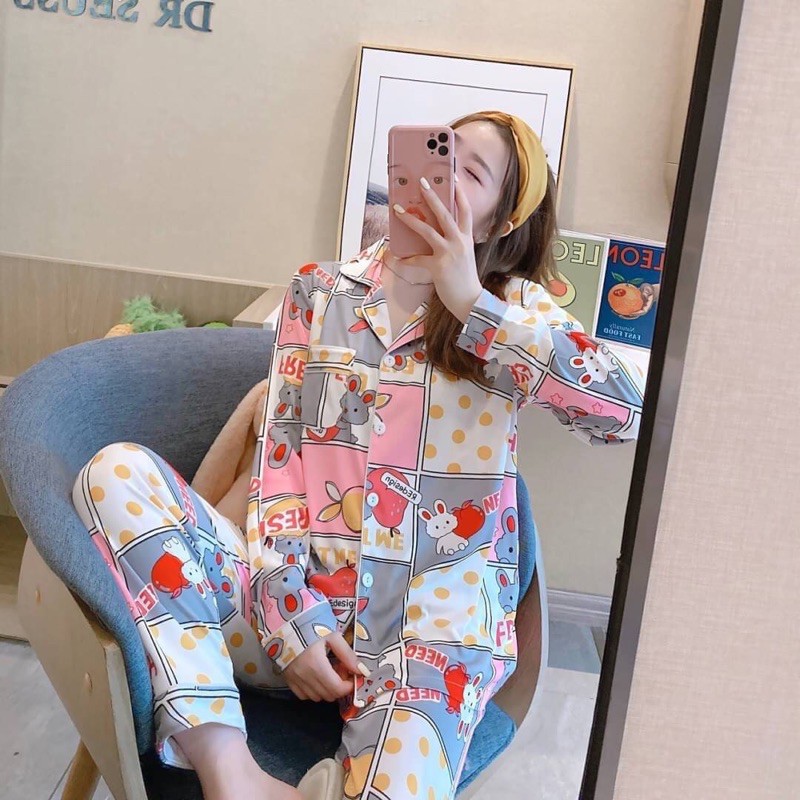 [ พร้อมส่ง ] ชุดนอนลายการ์ตูน ชุดนอนลายน่ารักๆ ชุดนอนขายาวแขนยาว ชุดนอน ...