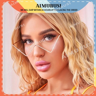 (AIMURUSI) แว่นตาแฟชั่น กรอบโลหะ รูปตัว V ประดับเพชร สไตล์ยุโรปและอเมริกา สําหรับผู้หญิง