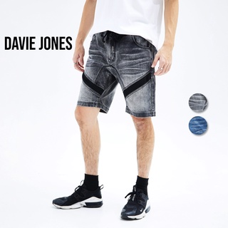 DAVIE JONES กางเกงขาสั้น ผู้ชาย เอวยางยืด สีดำ สีกรม Elasticated Shorts in black navy SH0049NV SH0050BK