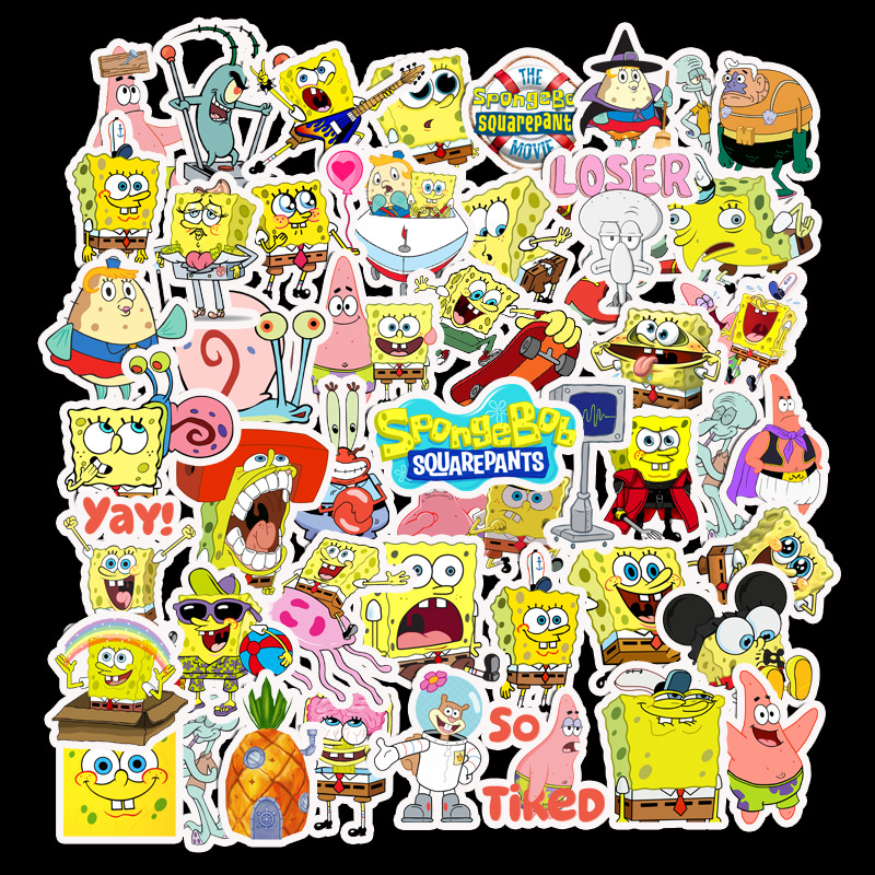 spongebob-squarepants-sticker-50-แผ่น-พีวีซี-กันน้ำ-สติ๊กเกอร์-usa-cartoon