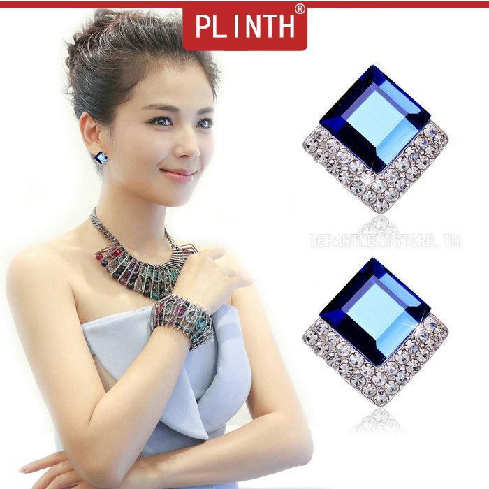 plinth-925-ต่างหูเงินอารมณ์อารมณ์บลูสแควร์บรรยากาศที่เรียบง่ายรูปสี่เหลี่ยมคริสตัล174