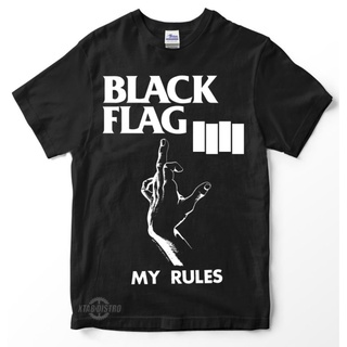 เสื้อยืดผ้าฝ้ายเสื้อยืด พิมพ์ลายธงวง blackflag FLAG 2 MY RULES สไตล์พังก์ สีดํา สําหรับผู้ชายL XL  XXL 3XL