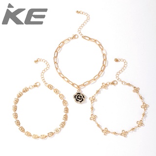 Anklet set Valentines Day rose flower diamond hollow chain 3-piece set anklet jewelry for gir