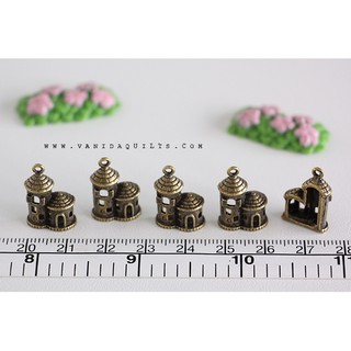 หัวซิป ตัวห้อยซิป จี้ สีทองเหลือง รูปปราสาท Castle 3D แพคละ 5 ชิ้น (รหัส diy0079)