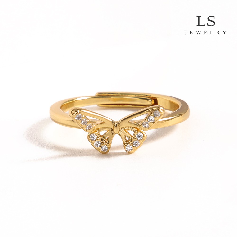 ทองปลอม-แหวนมินิมอล-ls-แหวนทอง-18k-แหวนผีเสื้อเพชรแฟชั่นแหวนปรับได้-340r