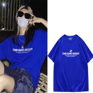 【hot tshirts】เสื้อยืดแขนสั้นสีน้ำเงินพิมพ์ลายนักเรียนหญิงฤดูร้อนใหม่สไตล์2022