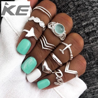 Ring Set with Gemstone Vintage Geometric Engraved Letter Plane Rings Set of 14 for girls for w