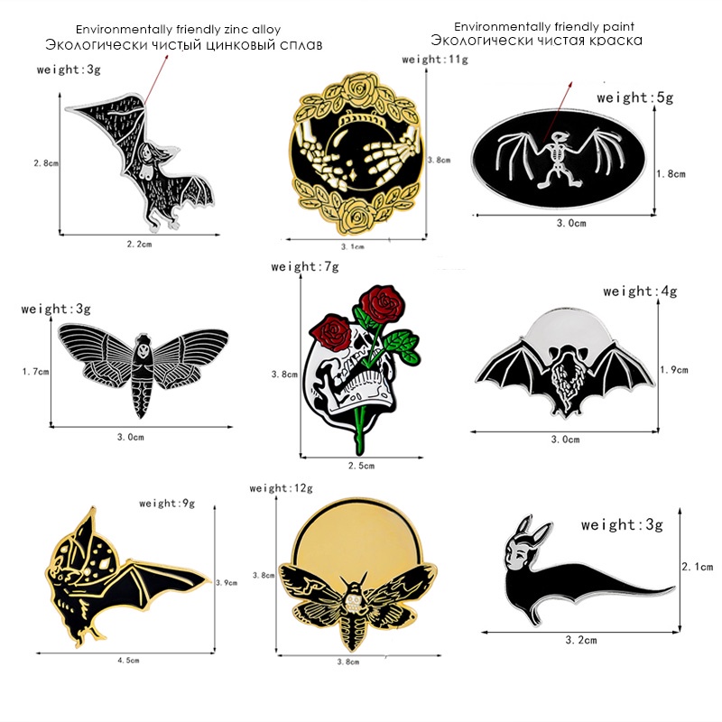 ภาพสินค้าPunk Animal Pin Personality Color Moth Women Face Bat Brooches Flower Skull Lapel Enamel Pin Badge Gothic Jewelry Gift จากร้าน xuyunjewelry.th บน Shopee ภาพที่ 2