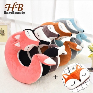 【บลูไดมอนด์】HazyBeauty Cut Fox Animal Cotton Plush U Shape Neck Pillow Travel Car Home Pillow Nap Animal Pillow Health C