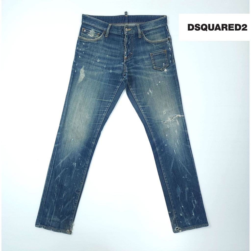 ยีนส์-dsquared2-s71la0626-เอว-32-33-ฟอกสนิม-โลโก้ขาว-ขาเดฟ