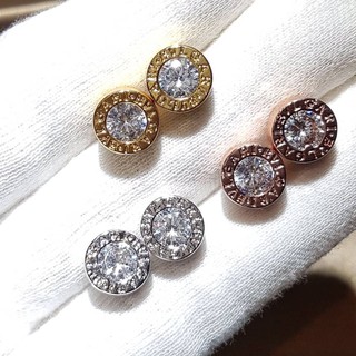 ต่างหูกลม BVL แบบเพชรกลม ล้อมคลาสสิค สีทอง/พิ้งค์/เงิน