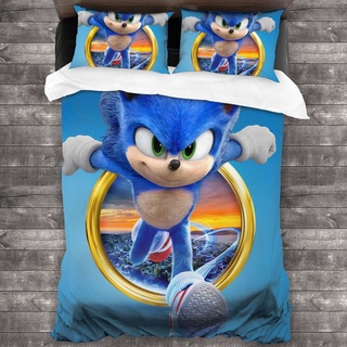 【พร้อมส่ง】3 In 1 ชุดเครื่องนอน ผ้าห่ม ปลอกหมอนนุ่ม ระบายอากาศ พิมพ์ลายการ์ตูน Sonic 3D 2 ชิ้น
