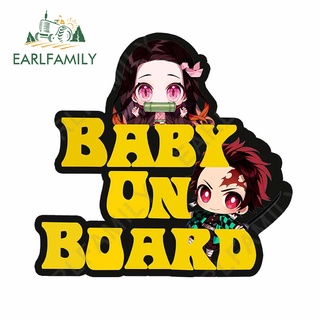 Earlfamily สติกเกอร์ไวนิล กันน้ํา กันแดด ลาย Baby On Board Demon Slayer ขนาด 13 ซม. x 12.2 ซม. สําหรับติดตกแต่งรถยนต์