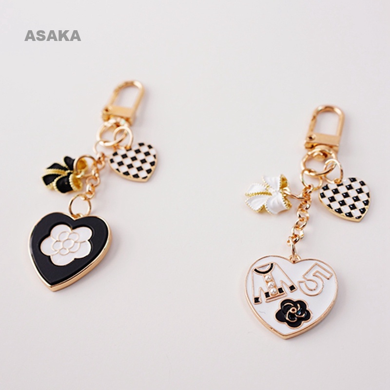 asaka-พวงกุญแจโลหะ-ชุบเงิน-จี้รูปหัวใจ-ประดับพู่-เครื่องประดับ-สําหรับผู้หญิง