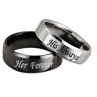 สินค้า 1 ชิ้น His Always Her Forever แหวนคู่รัก สเตนเลส สําหรับผู้หญิง ผู้ชาย คู่รักสัญญา แหวนเครื่องประดับ ของขวัญหมั้น งานแต่งงาน