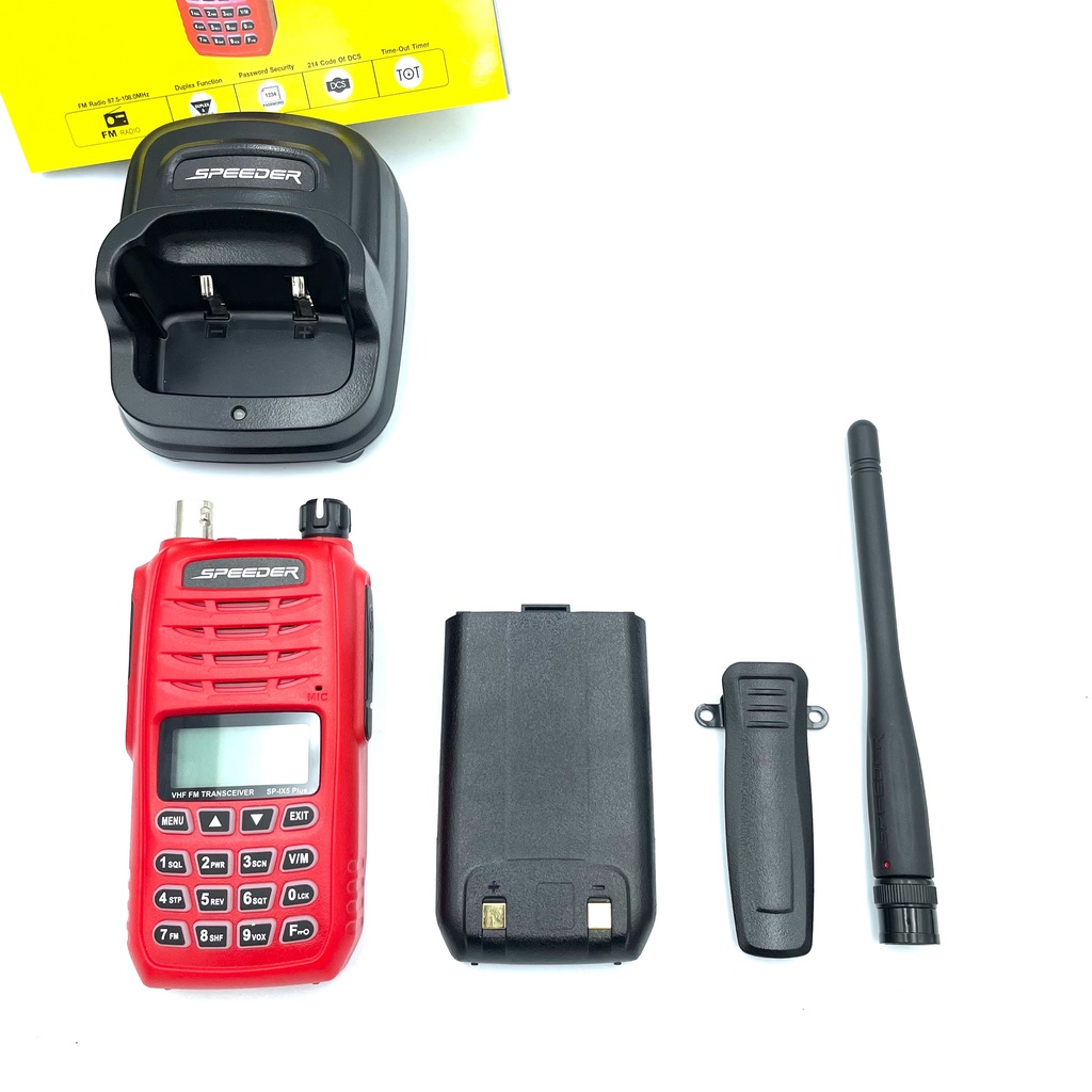 SPEEDER วิทยุสื่อสาร รุ่น SP-IX5 Plus สีแดง กำลังส่ง 5 วัตต์ เครื่องมีทะเบียน ถูกกฎหมาย รับประกันสินค้า 2 ปี