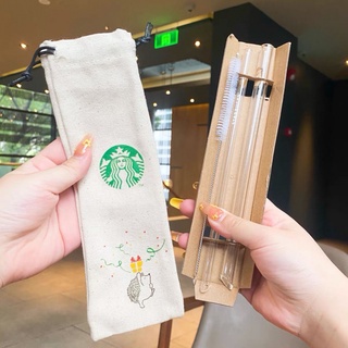 Starbucks หลอดดูดน้ํา ลายการ์ตูนเม่นไต้หวันน่ารัก พร้อมแปรงฟาง ใช้ซ้ําได้
