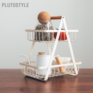 Plutostyle ตะกร้าเหล็กไม้ 2 ชั้น ถอดออกได้ สําหรับวางผัก ผลไม้ ห้องนั่งเล่น ห้องครัว เดสก์ท็อป