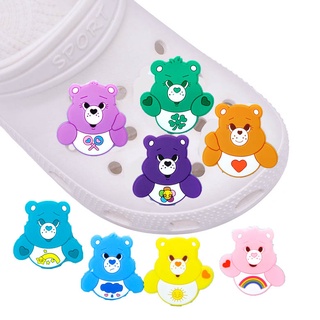 จี้การ์ตูนหมี Jibitz Croc Clover Bear Jibits หัวใจ สีรุ้ง เครื่องประดับ สําหรับตกแต่งรองเท้าผู้หญิง