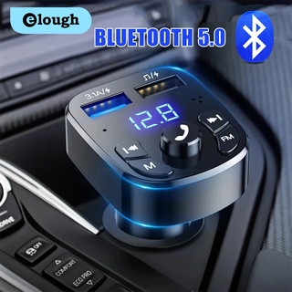 Elough อะแดปเตอร์รับส่งสัญญาณ FM บลูทูธ 5.0 แฮนด์ฟรี ที่ชาร์จ USB คู่ แฮนด์ฟรี เครื่องเล่น MP3 สําหรับรถยนต์