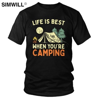 [S-5XL] เสื้อยืดแขนสั้น พิมพ์ลายกราฟฟิค Life Is Best If You Are Camping Outdoors สําหรับผู้ชาย 763031