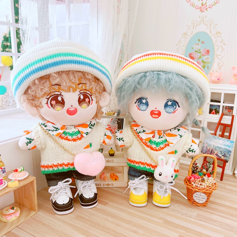 เสื้อผ้าตุ๊กตาหมวกผ้าขนสัตว์ลายดาวสีขาวขนาด-20ซม