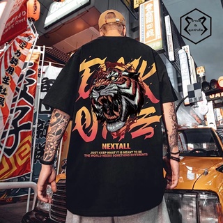 เสื้อยืดแขนสั้นลําลอง ทรงหลวม ขนาดใหญ่ ลายหัวเสือ แฟชั่นคู่รัก สไตล์จีนเรโทร สําหรับผู้ชาย และผู้หญิง