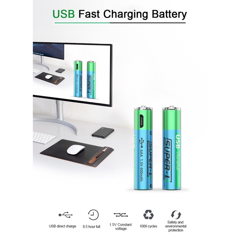 ภาพสินค้าถ่านชาร์จ USB AAA Battery 1.5V 400mAh AAA ถ่านชาร์จ สามารถชาร์จได้ในตัว ราคาต่อ 1 ก้อนค่ะ จากร้าน good_online บน Shopee ภาพที่ 2